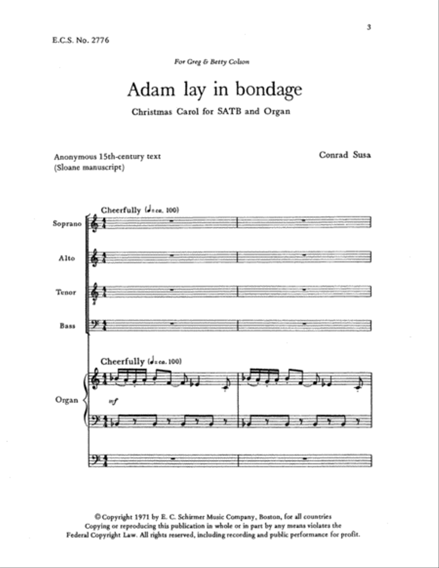 Two Marian Carols: Adam lay in bondage (Choral Score)