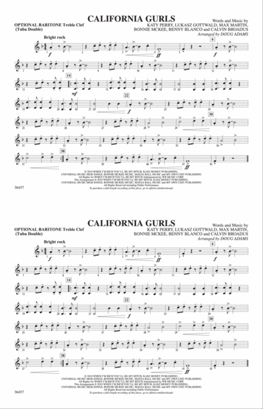 California Gurls: Optional Baritone T.C. (Tuba Double) Marching Band scores gallery preview page 1