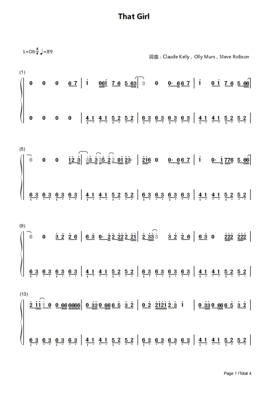 That Girl Piano Solo scores gallery preview page 1