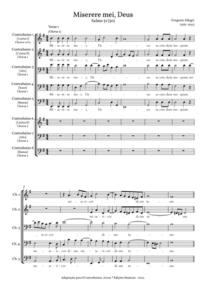 Miserere (Allegri, G.) - arr. for 8 Double Basses (sets of parts for Double Basses in C) image number null
