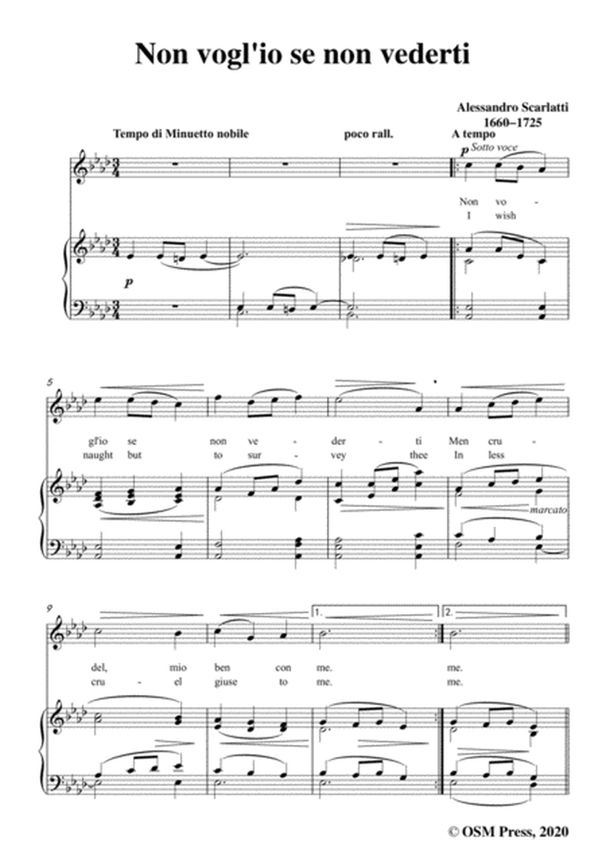 Scarlatti-Non vogl'io se non vederti,in A flat Major,for Voice and Piano