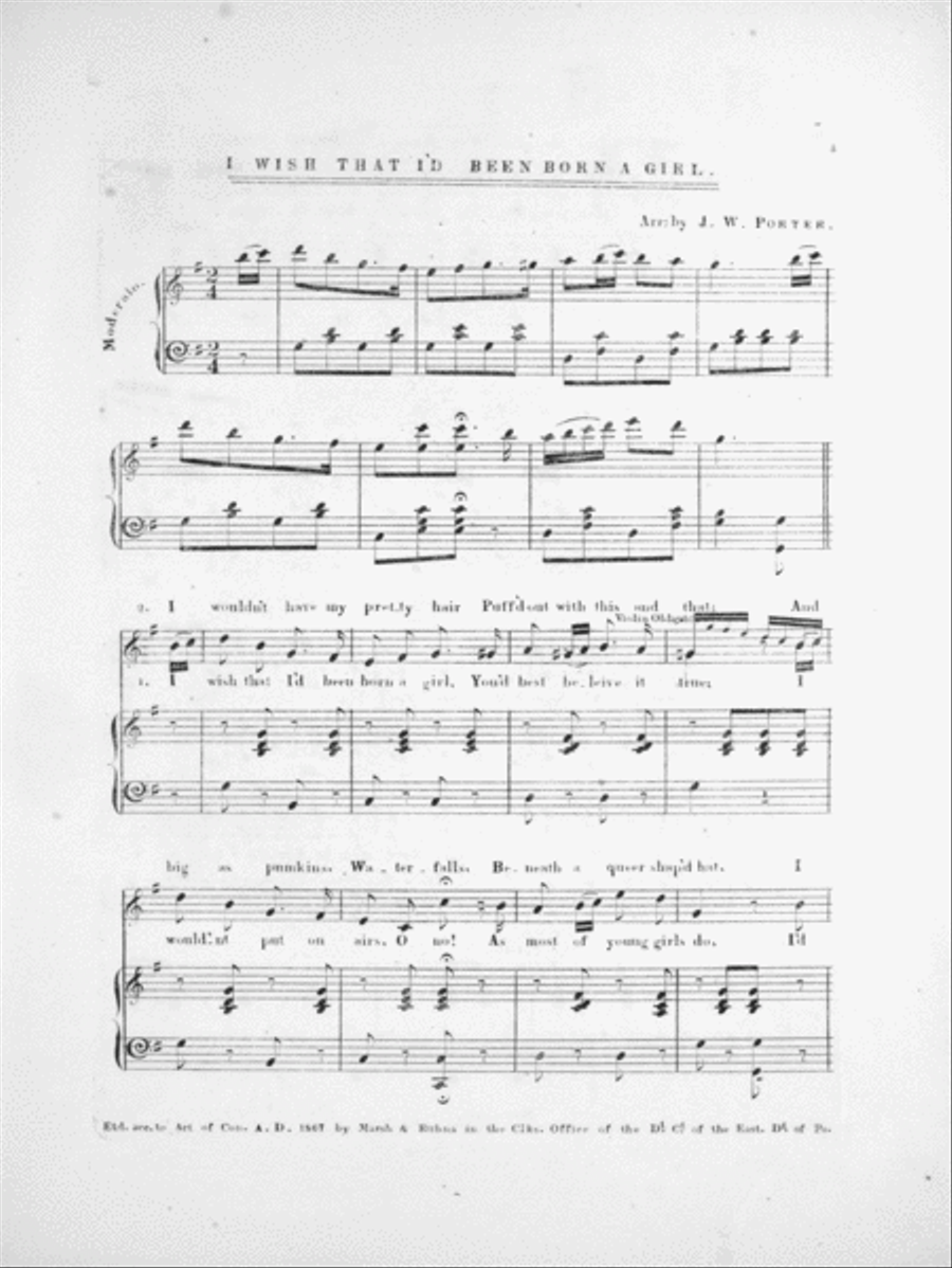 I Wish That I'd Been Born A Girl. A Gentleman's Comic Song Voice scores gallery preview page 2