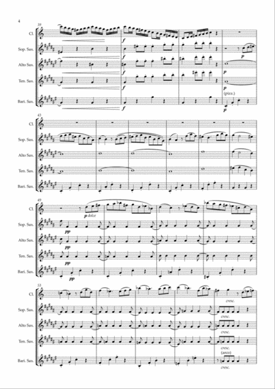 W. A. Mozart - Clarinet Quintet in A arranged for clarinet and saxophone quartet Clarinet Quintet scores gallery preview page 5