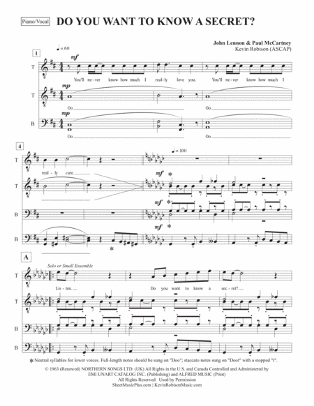 Do You Want To Know A Secret? by The Beatles Choir - Digital Sheet Music
