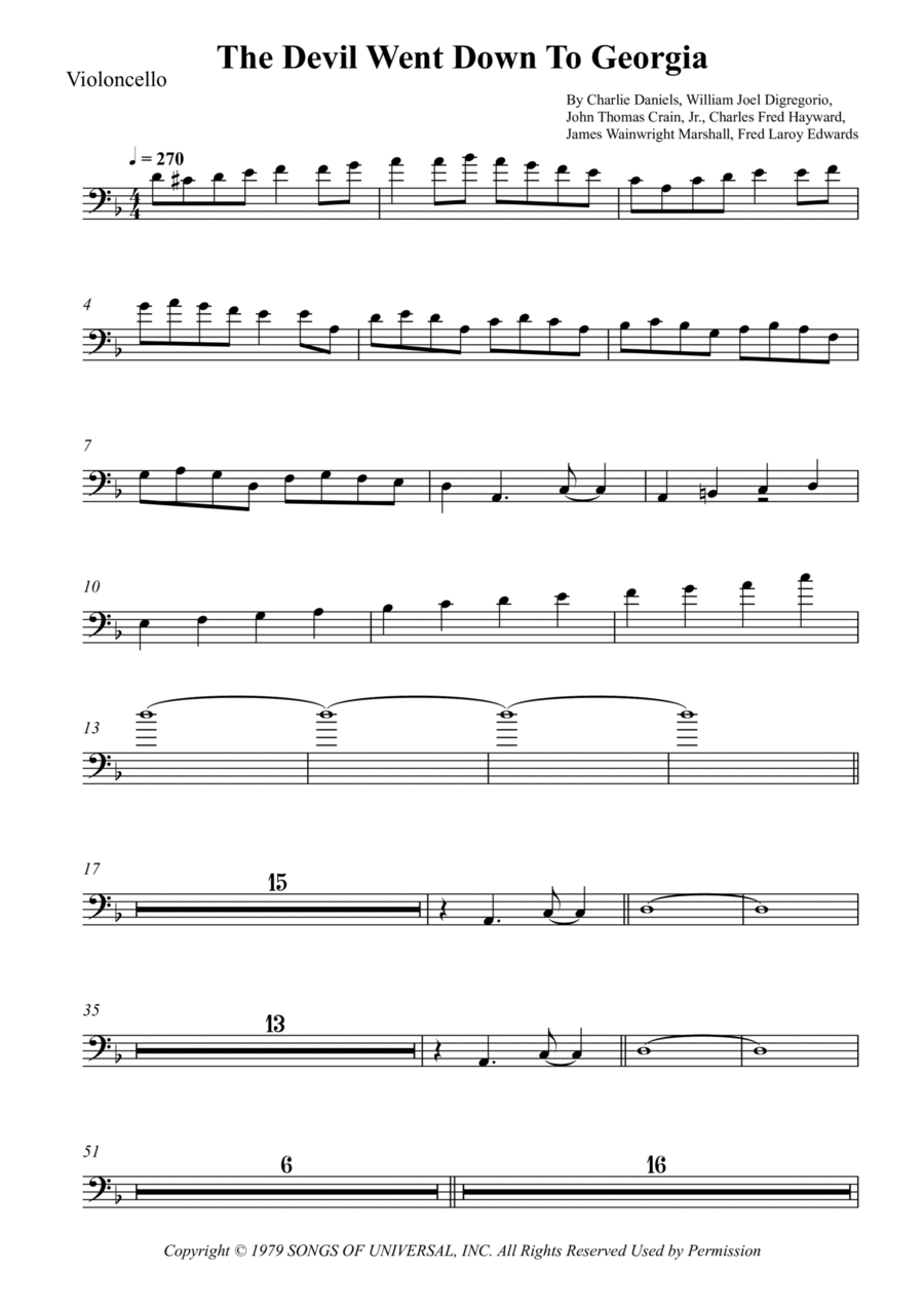 The Devil Went Down To Georgia Cello Solo scores gallery preview page 1