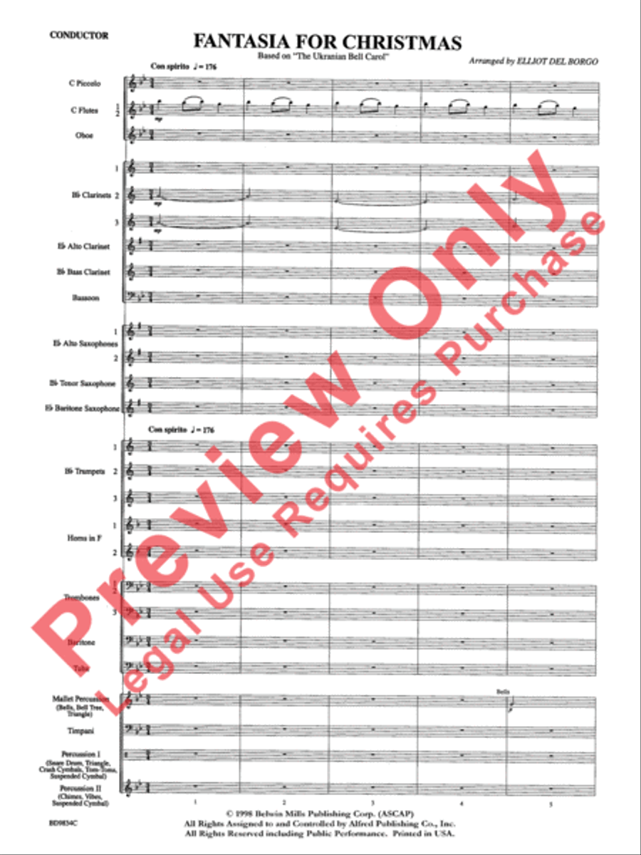 Fantasia for Christmas (based on The Ukrainian Bell Carol) Concert Band scores gallery preview page 4
