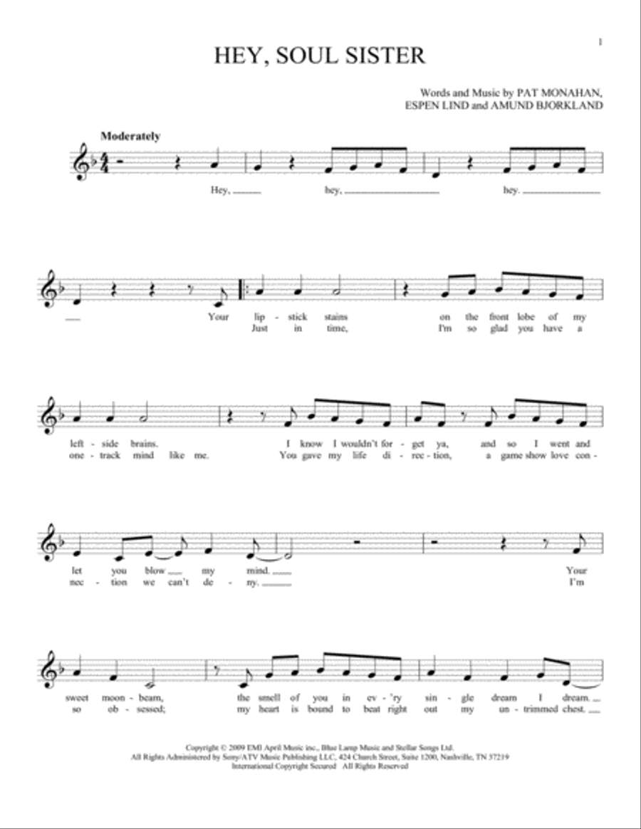 Hey, Soul Sister Hey, Soul Sister ocarina scores gallery preview page 1