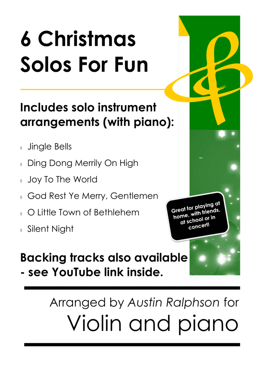 6 Christmas Violin Solos for Fun - with FREE BACKING TRACKS and piano accompaniment to play along wi Violin Solo scores gallery preview page 1