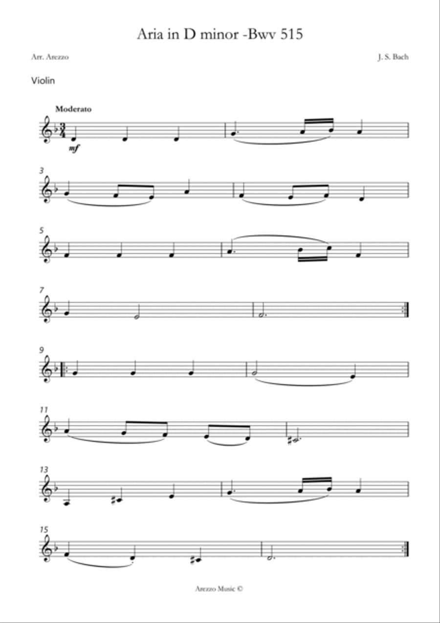 Aria D minor BWV 515 Violin and Cello Sheet Music String Duet scores gallery preview page 2