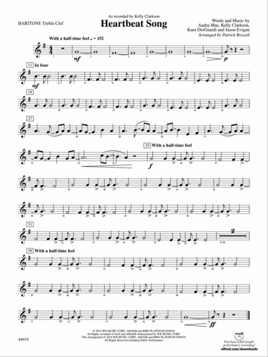 Heartbeat Song: Baritone T.C. Concert Band scores gallery preview page 1