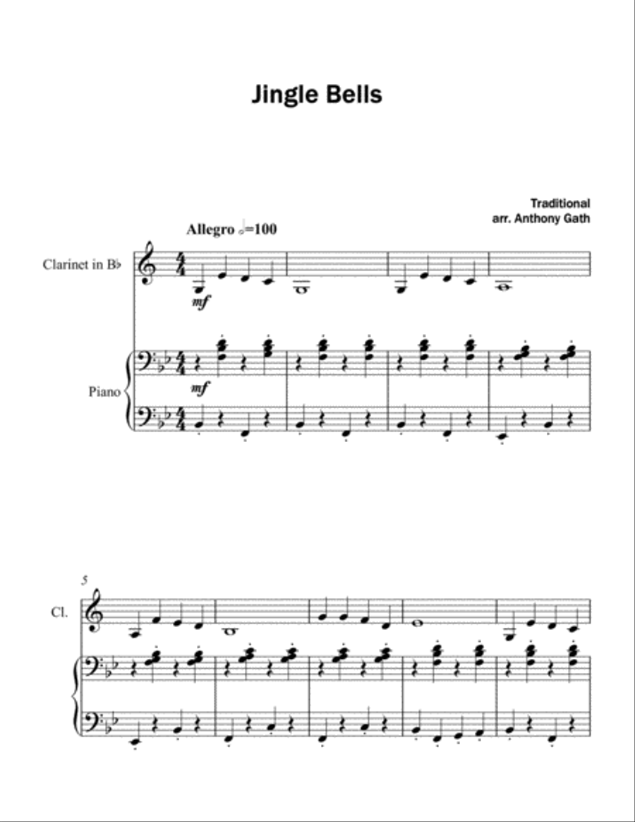 Jingle Bells - Clarinet and Piano Clarinet Solo scores gallery preview page 1