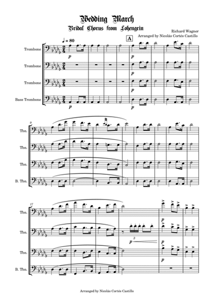 Richard Wagner - Bridal Chorus (Wedding March) for Trombone Quartet image number null
