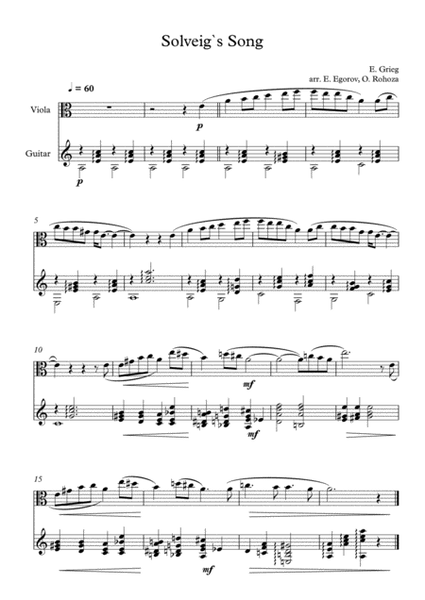 Solveig`s Song, Edvard Grieg, For Viola & Guitar image number null