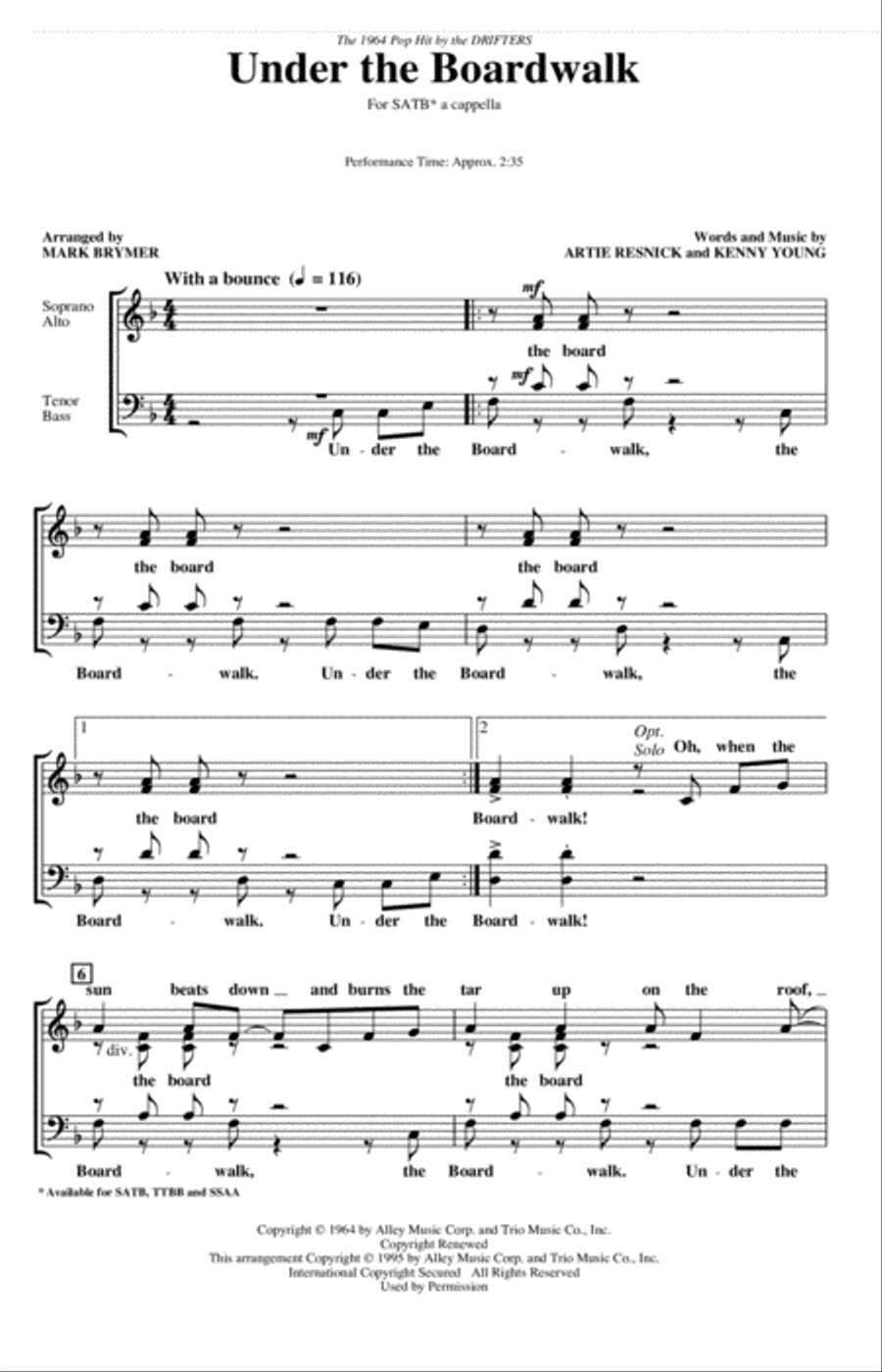 Under The Boardwalk (arr. Mark Brymer) 4-Part scores gallery preview page 1