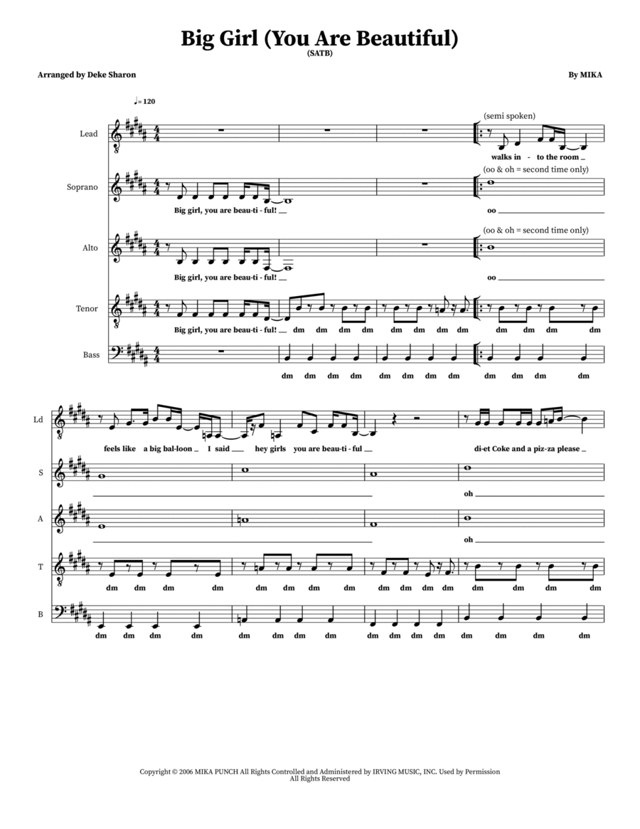 Big Girl (You Are Beautiful) 4-Part scores gallery preview page 1