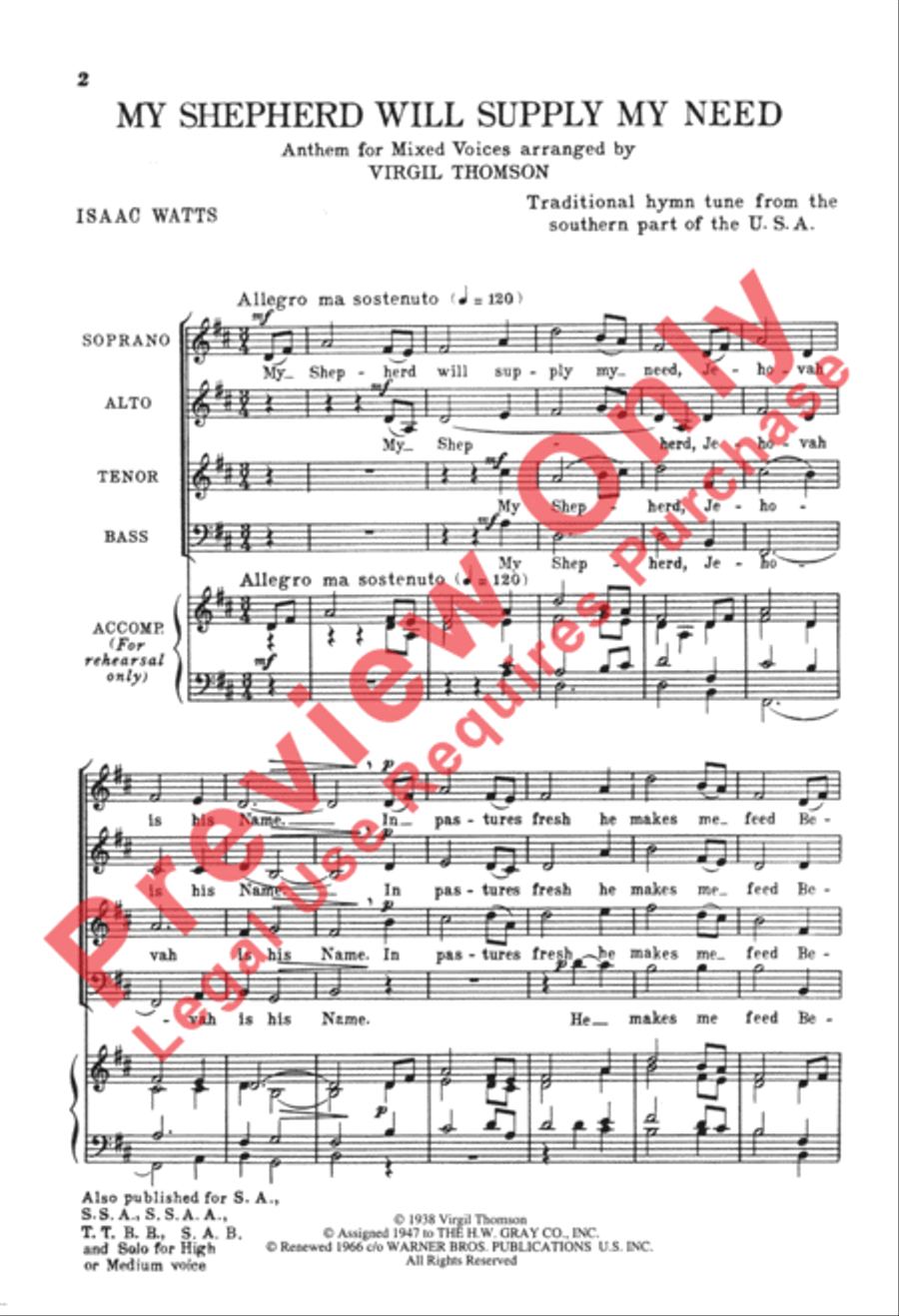 My Shepherd Will Supply My Need 4-Part scores gallery preview page 2