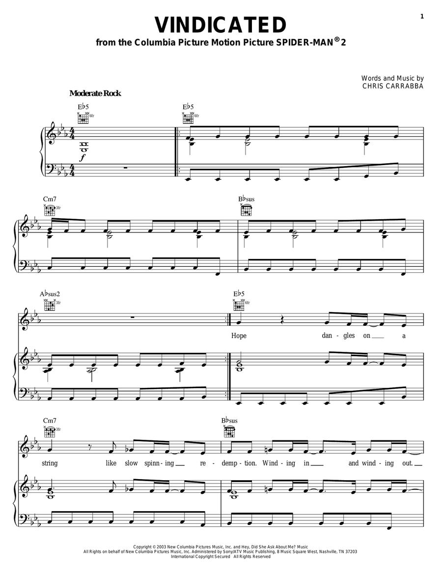Vindicated Vindicated Piano, Vocal, Guitar scores gallery preview page 1
