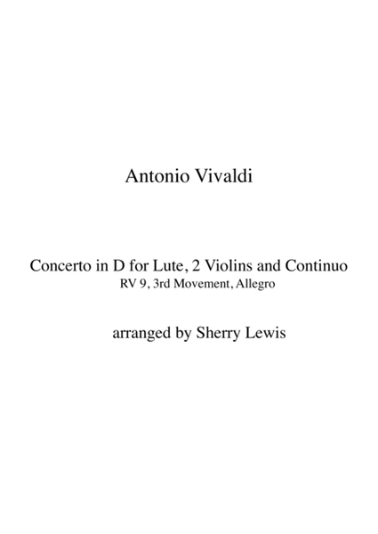 CONCERTO FOR LUTE, 2 VIOLINS AND CONTINUO IN D, RV 93, 3RD MOV, ALLEGRO FOR STRING TRIO image number null