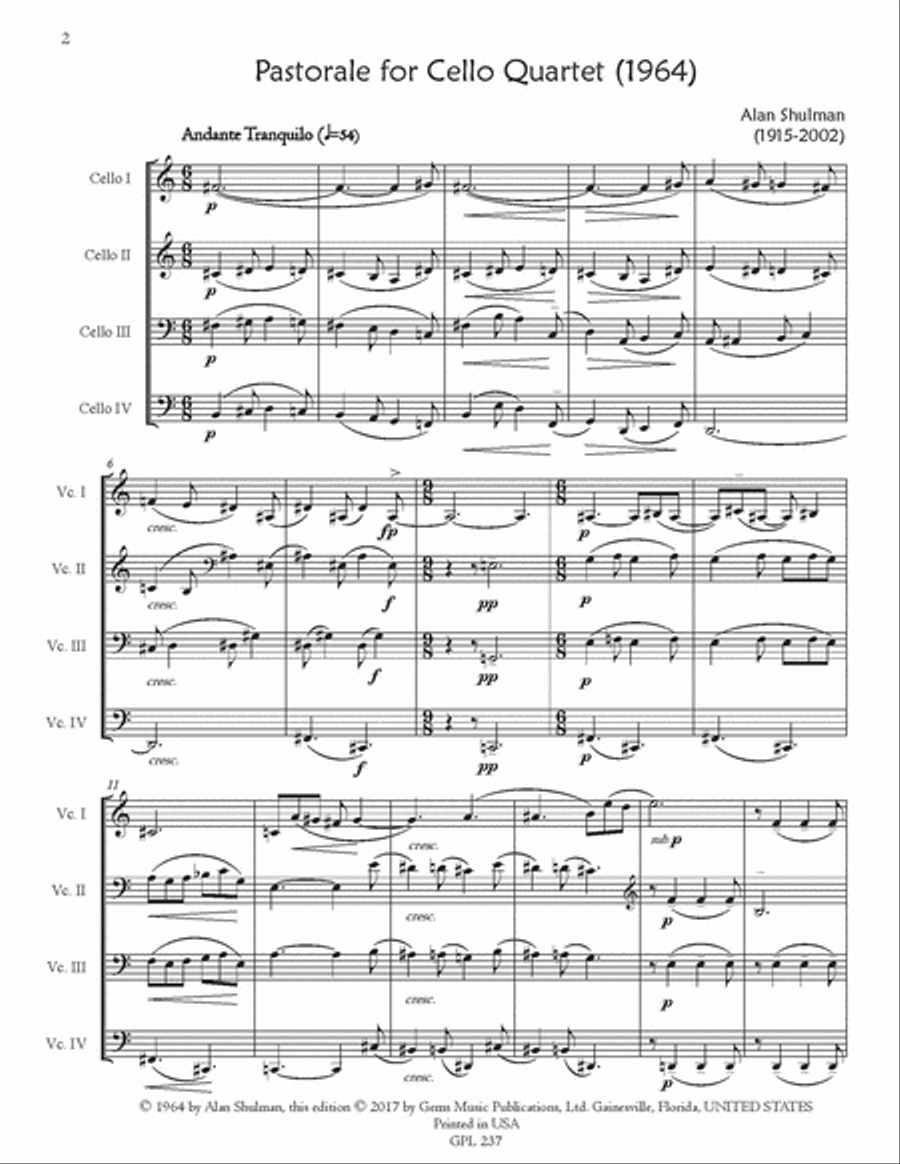 Pastorale and Two Pair for 4 cellos (1964) Cello scores gallery preview page 2