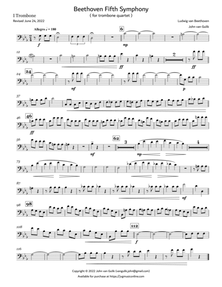 Beethoven Fifth Symphony - Trombone Quartet image number null