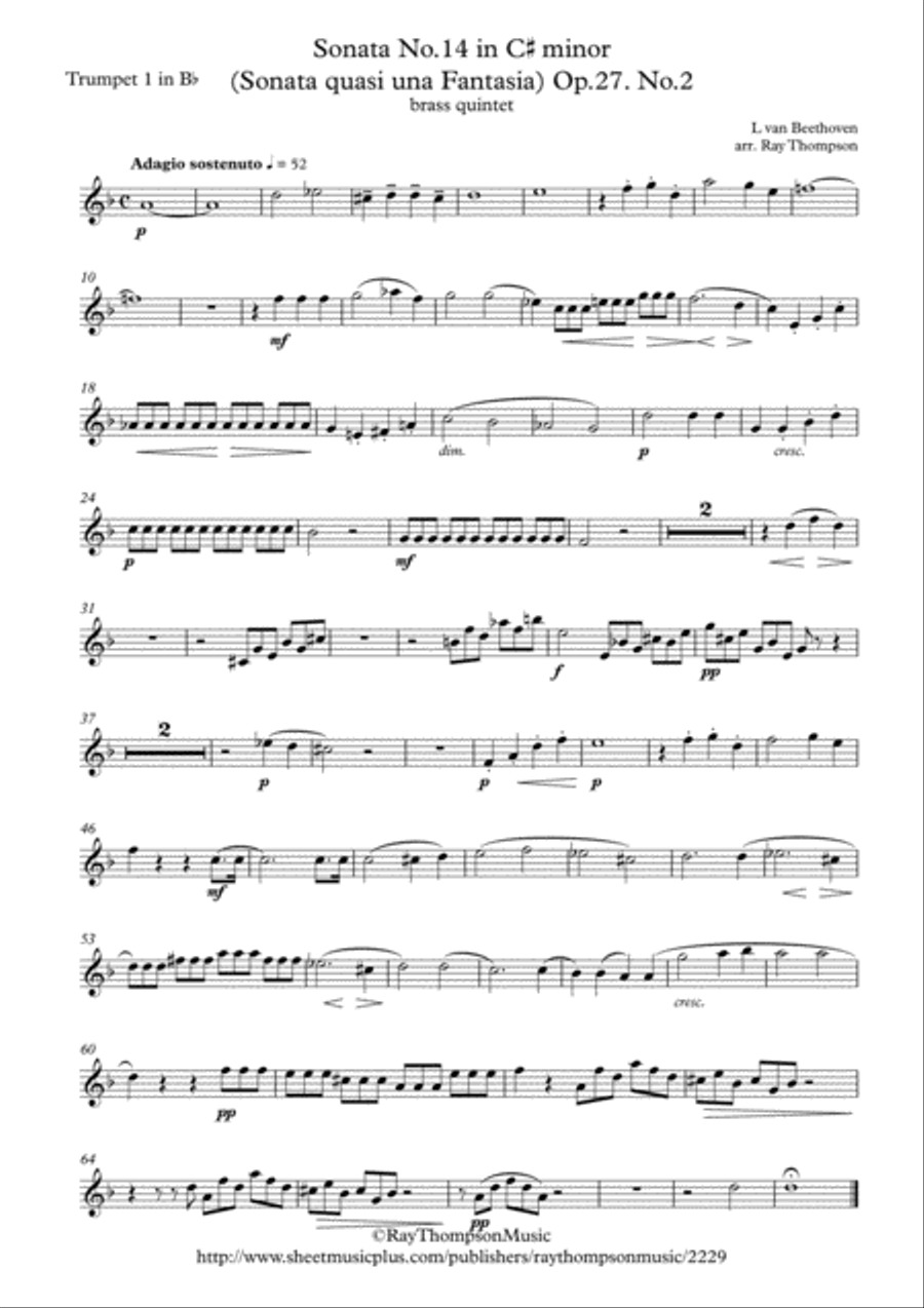 Beethoven: Piano Sonata No.14 in C# min. (quasi una Fantasia)(Moonlight) Op.27. No.2 - brass quintet Brass Quintet scores gallery preview page 4