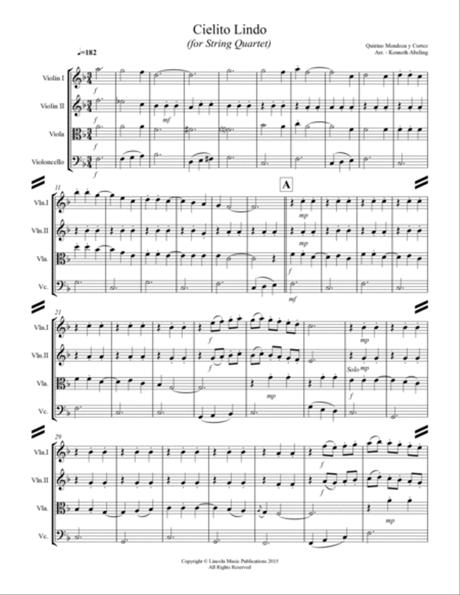 Cielito lindo (for String Quartet) String Quartet scores gallery preview page 2