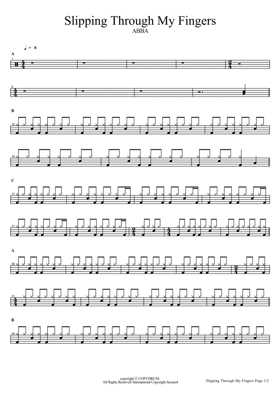 Slipping Through My Fingers Drum Set scores gallery preview page 1