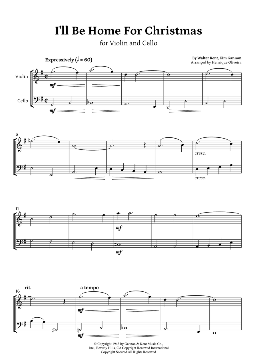 I'll Be Home For Christmas String Duet scores gallery preview page 1