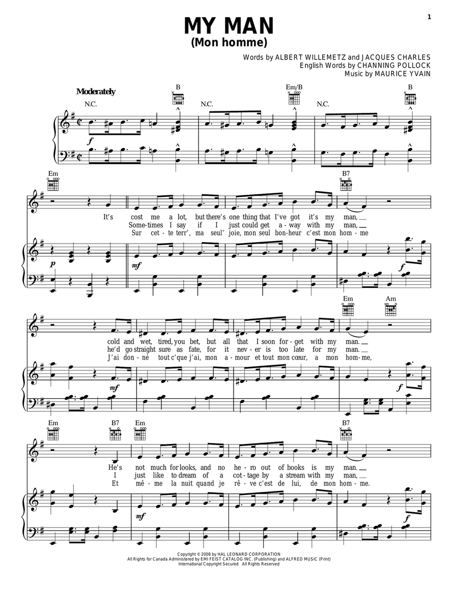My Man (Mon Homme) Guitar scores gallery preview page 1
