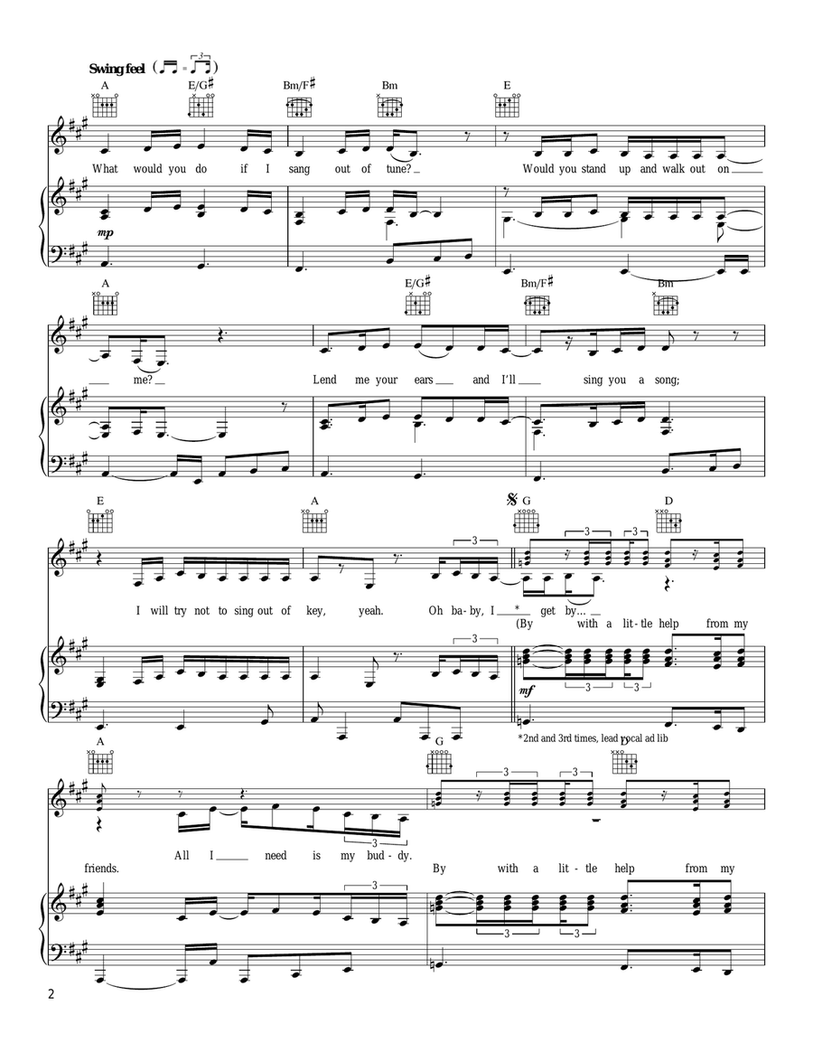 With A Little Help From My Friends Piano, Vocal, Guitar scores gallery preview page 2