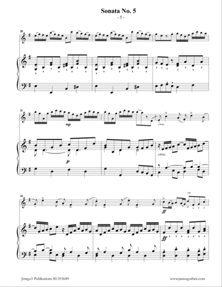 Vivaldi: Sonata No. 5 for Flute & Piano Flute Solo scores gallery preview page 5