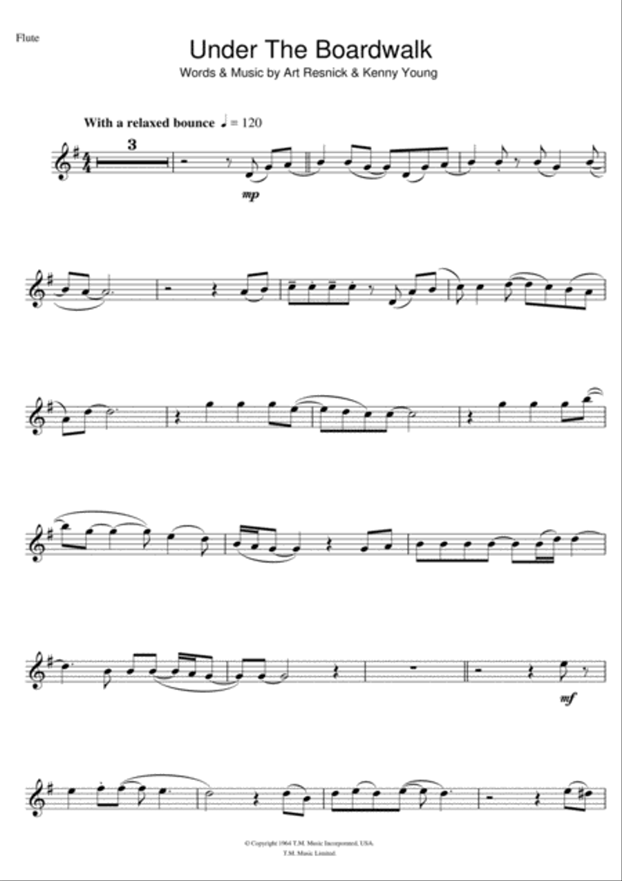 Under The Boardwalk Flute Solo scores gallery preview page 1