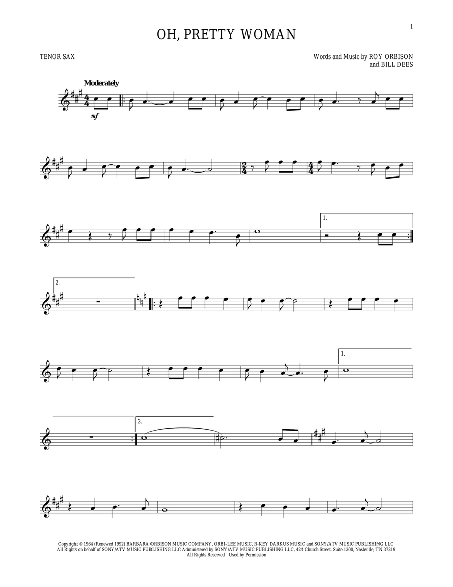Oh, Pretty Woman Tenor Saxophone scores gallery preview page 1
