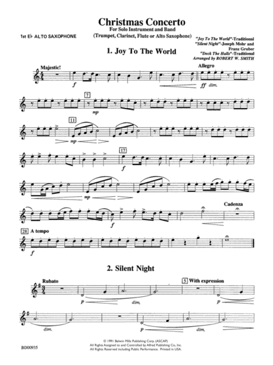 Christmas Concerto (Solo Trumpet, Clarinet, Flute, or Alto Saxophone and Band): E-flat Alto Saxophone Concert Band scores gallery preview page 1