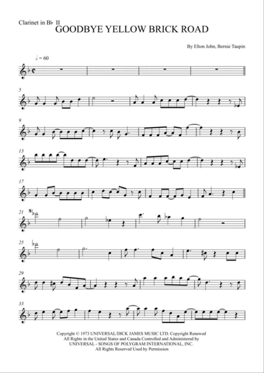 Goodbye Yellow Brick Road Clarinet Duet scores gallery preview page 4