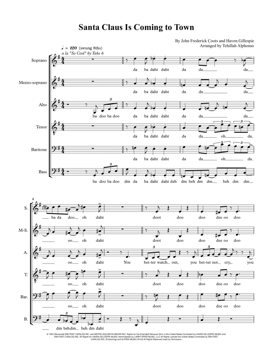 Santa Claus Is Comin' To Town 4-Part scores gallery preview page 1