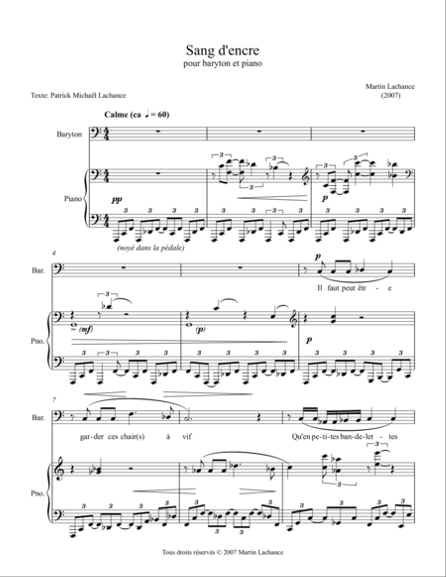 Sang d'encre (for baritone & piano) Voice Solo scores gallery preview page 1