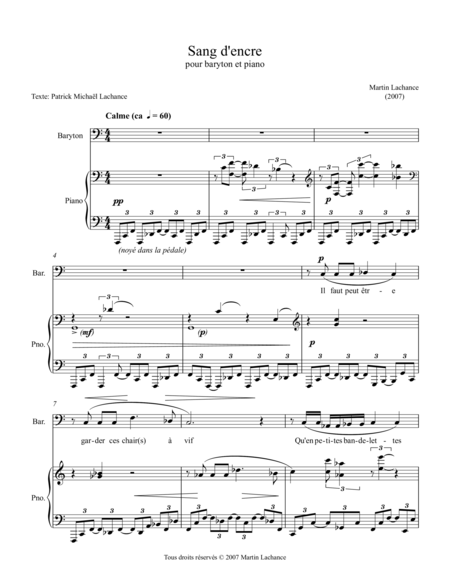 Sang d'encre (for baritone & piano)