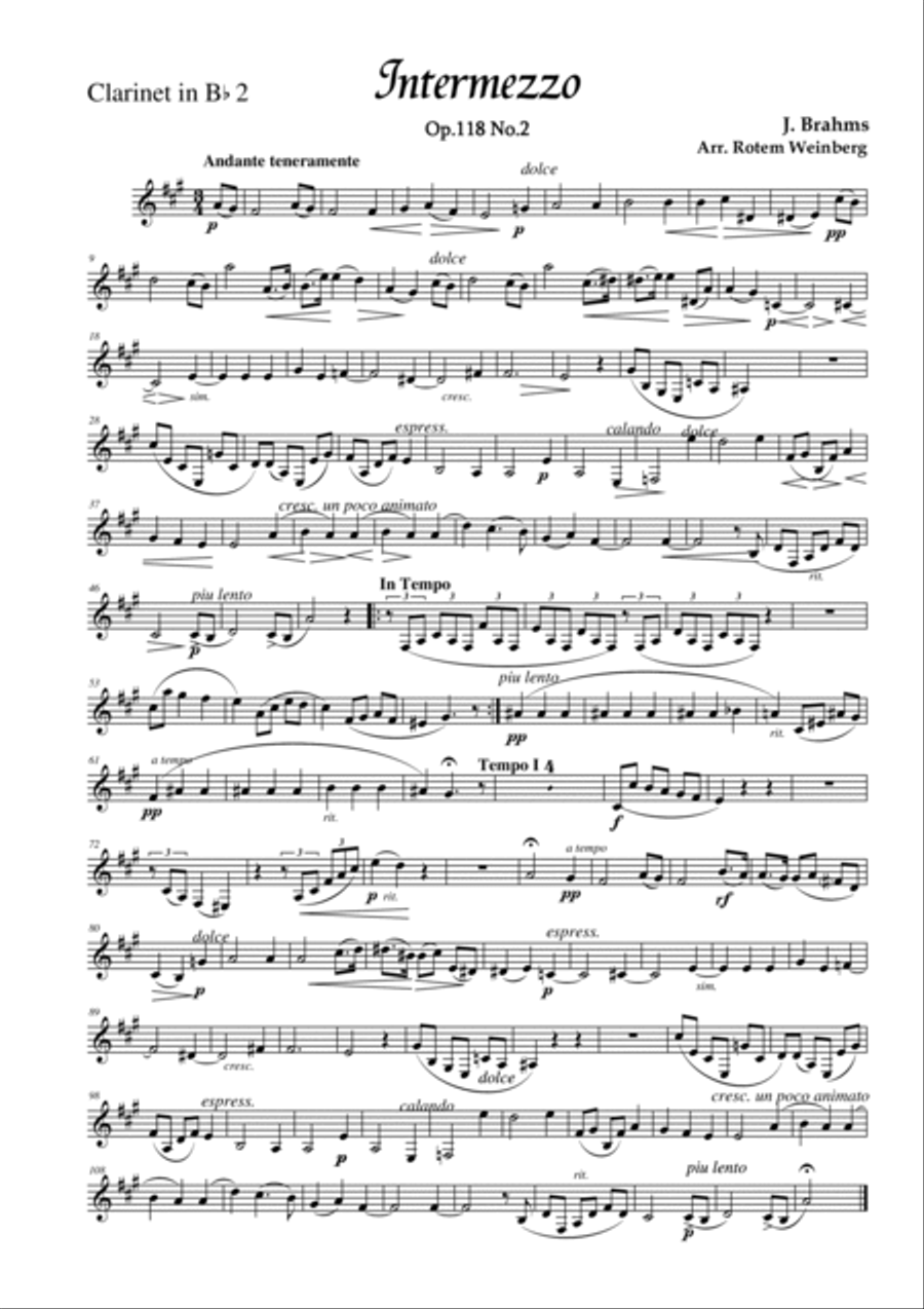Intermezzo in A Op.118 No.2 (Clarinet Quintet) Clarinet Quintet scores gallery preview page 2