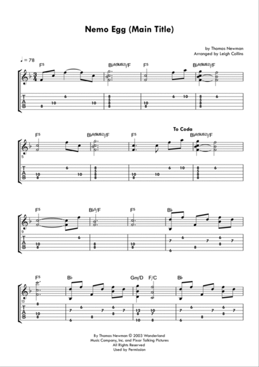 Nemo Egg (main Title) Guitar Tablature scores gallery preview page 2