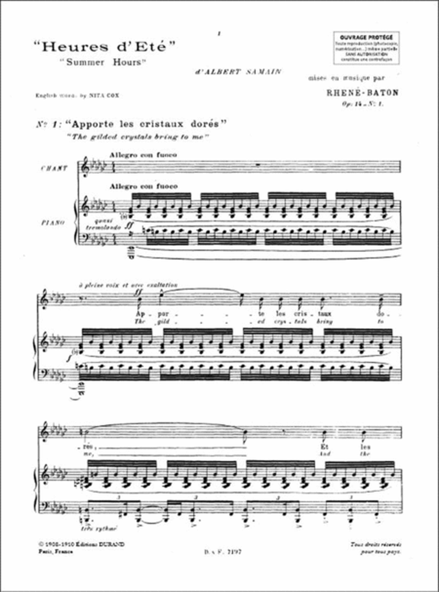 Heures D'Ete Op 14 Cht-Piano