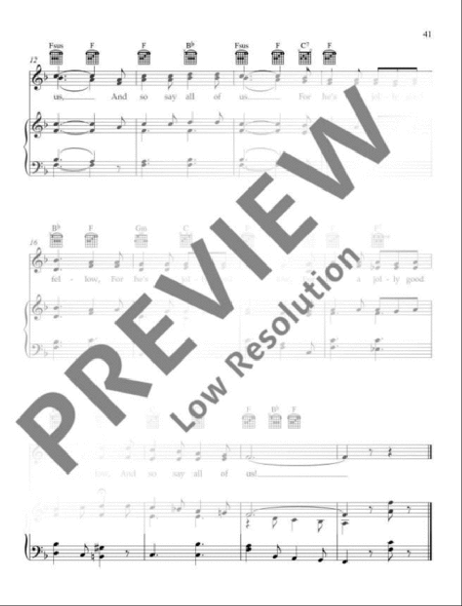 For He's a Jolly Good Fellow Piano, Vocal, Guitar scores gallery preview page 3