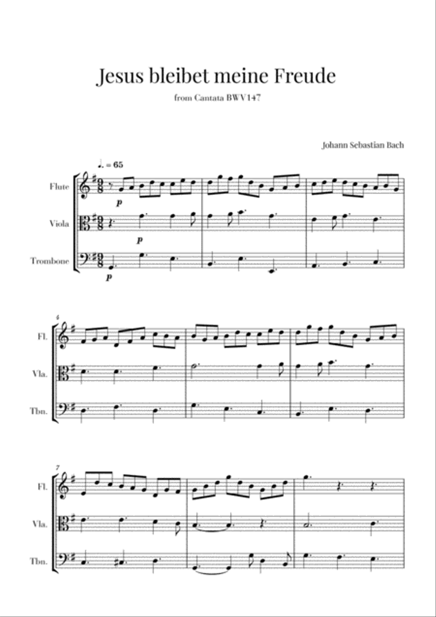 Bach - Jesus bleibet meine Freude for Flute, Viola and Trombone Brass Ensemble scores gallery preview page 1