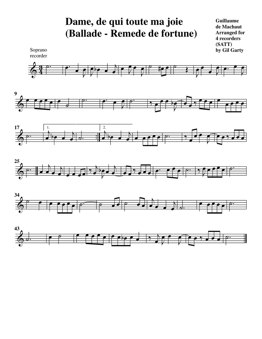 Dame, de qui toute ma joie (arrangement for 4 recorders) Recorder scores gallery preview page 4