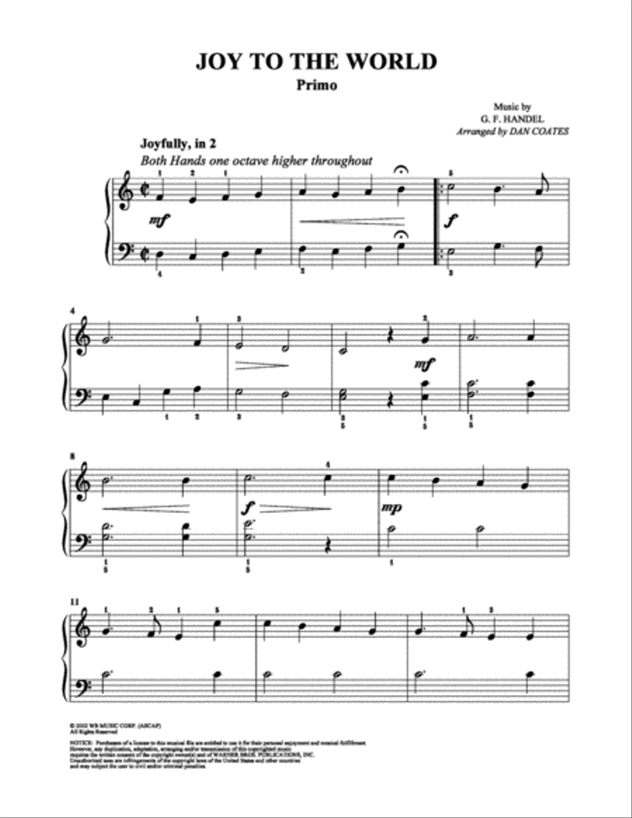 Joy to the World Piano Duet scores gallery preview page 1