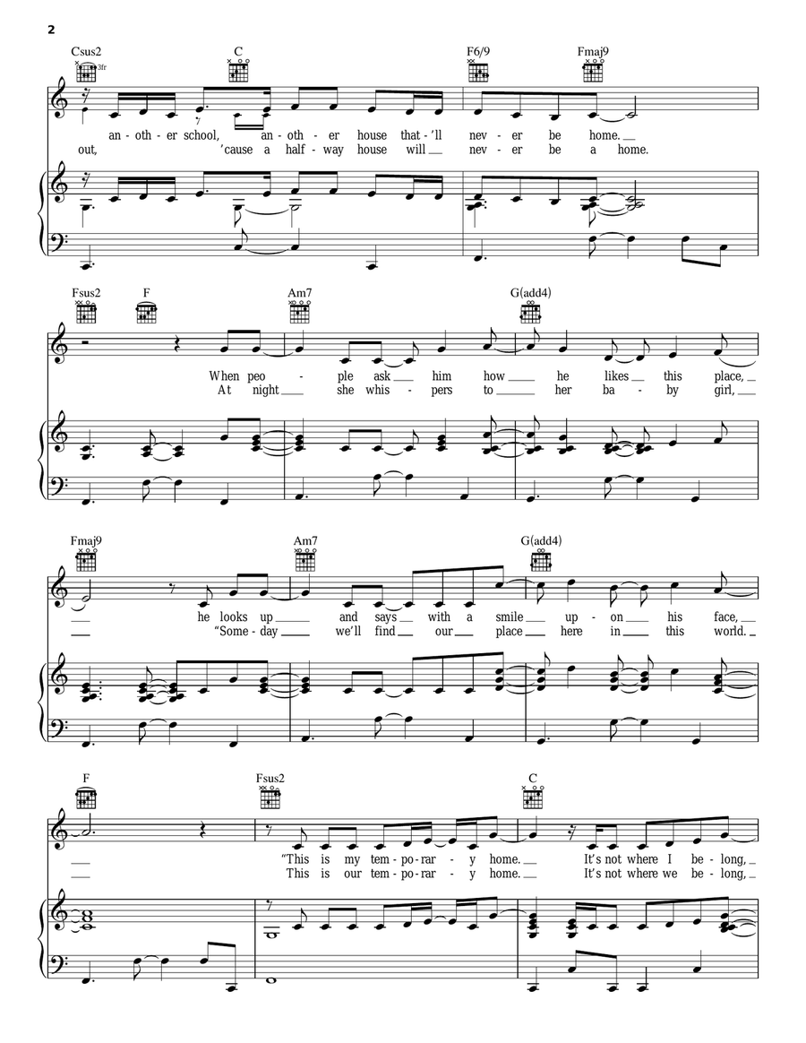 Temporary Home Piano, Vocal, Guitar scores gallery preview page 2