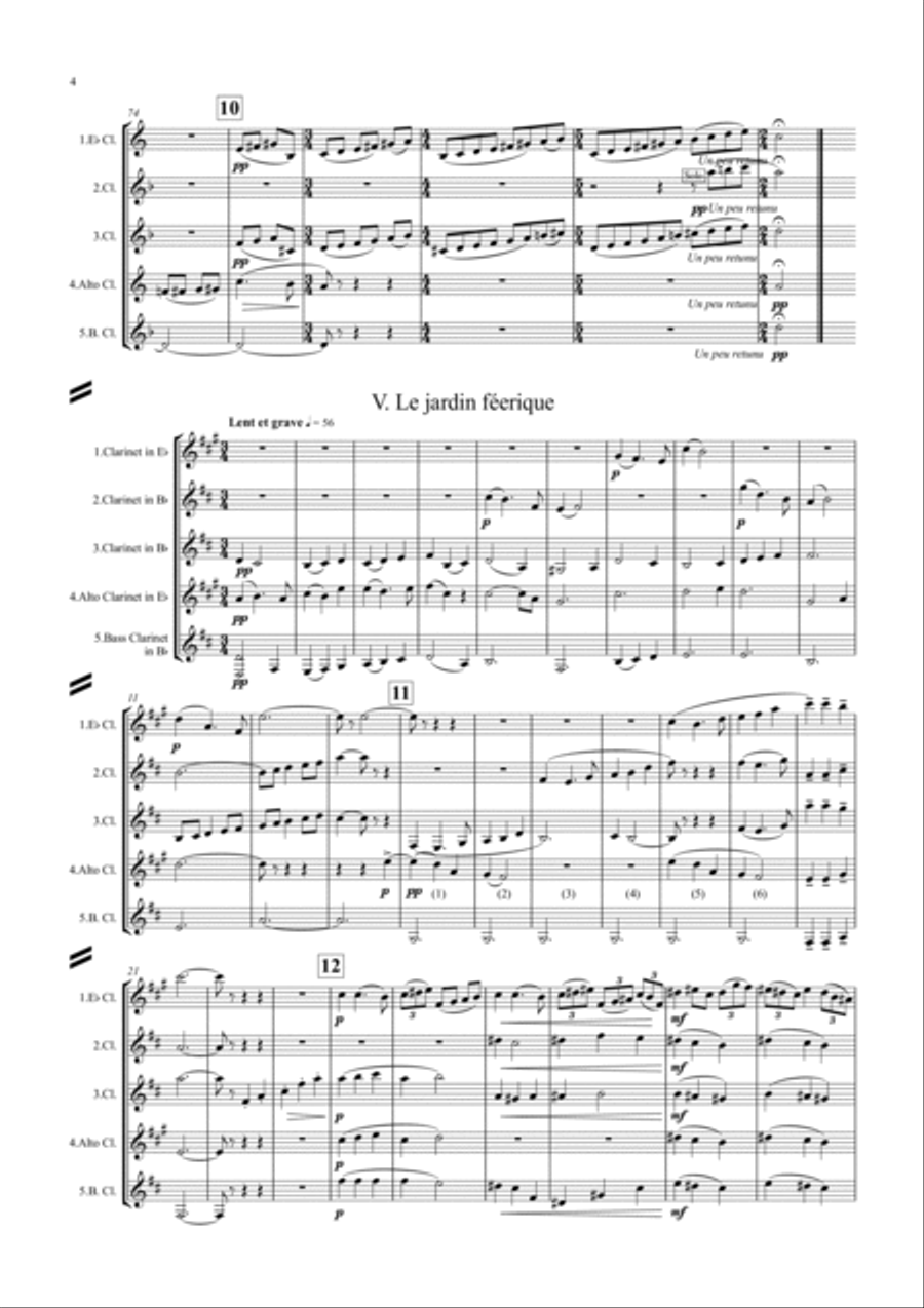 Ravel: Three Movements from Ma Mère L’Oye (Mother Goose) - clarinet quintet Clarinet Quintet scores gallery preview page 4