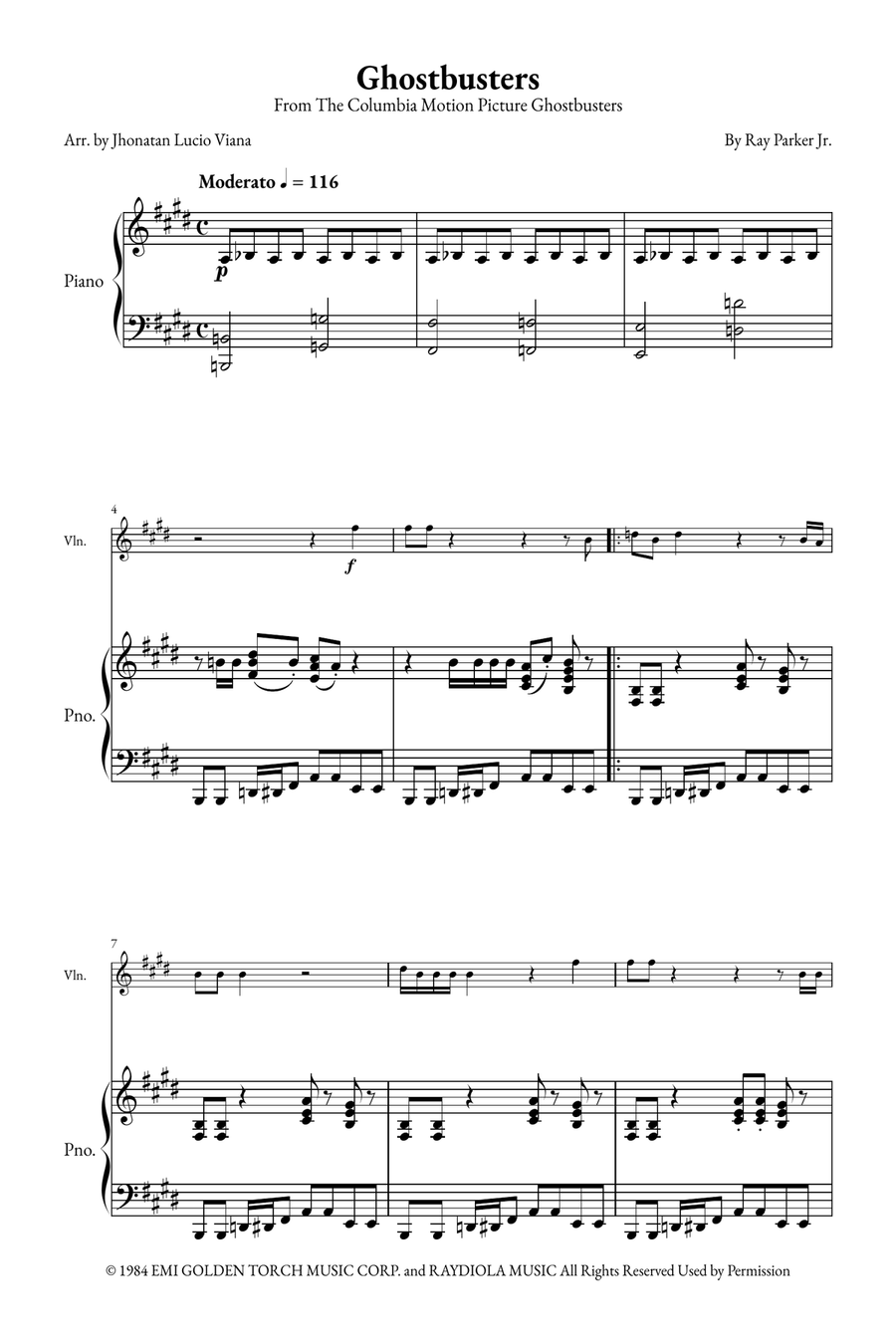Ghostbusters Violin Solo scores gallery preview page 1