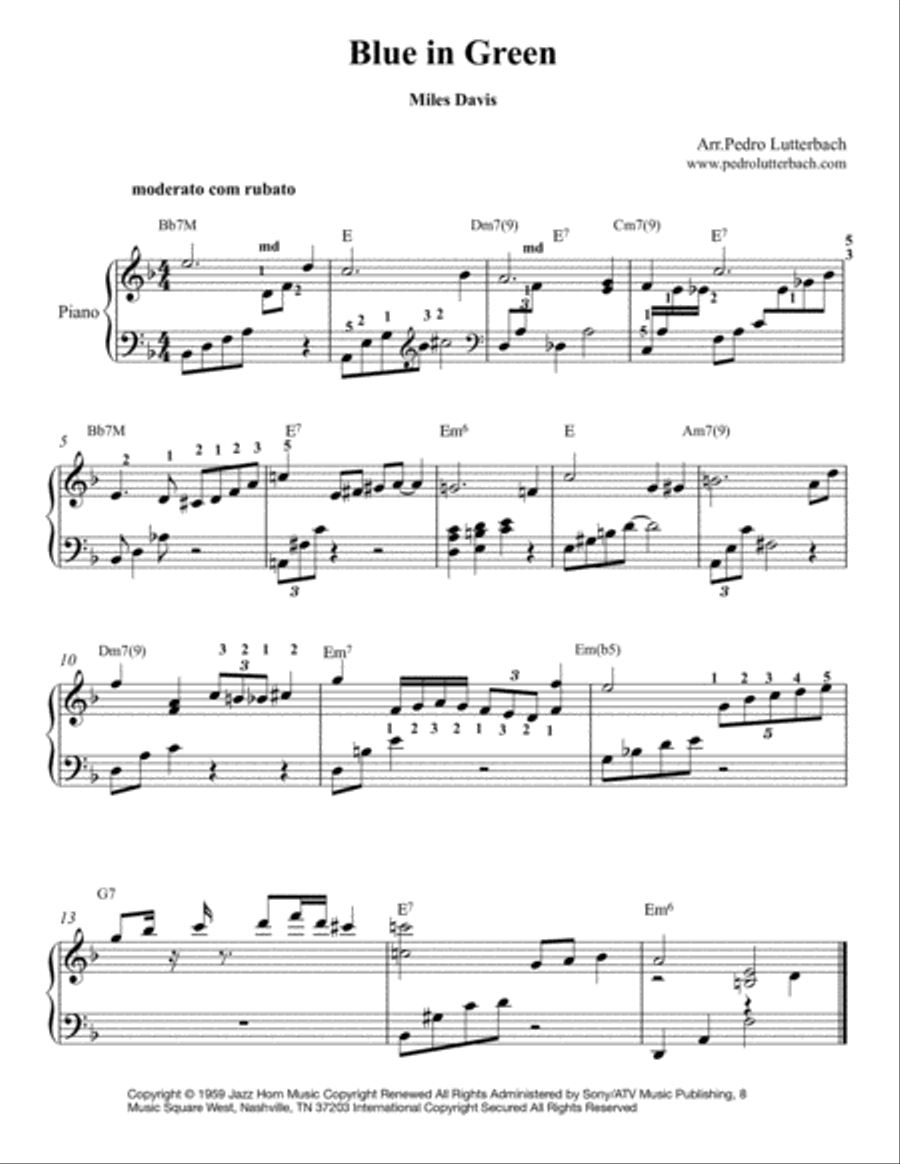 Blue In Green Piano Solo scores gallery preview page 1