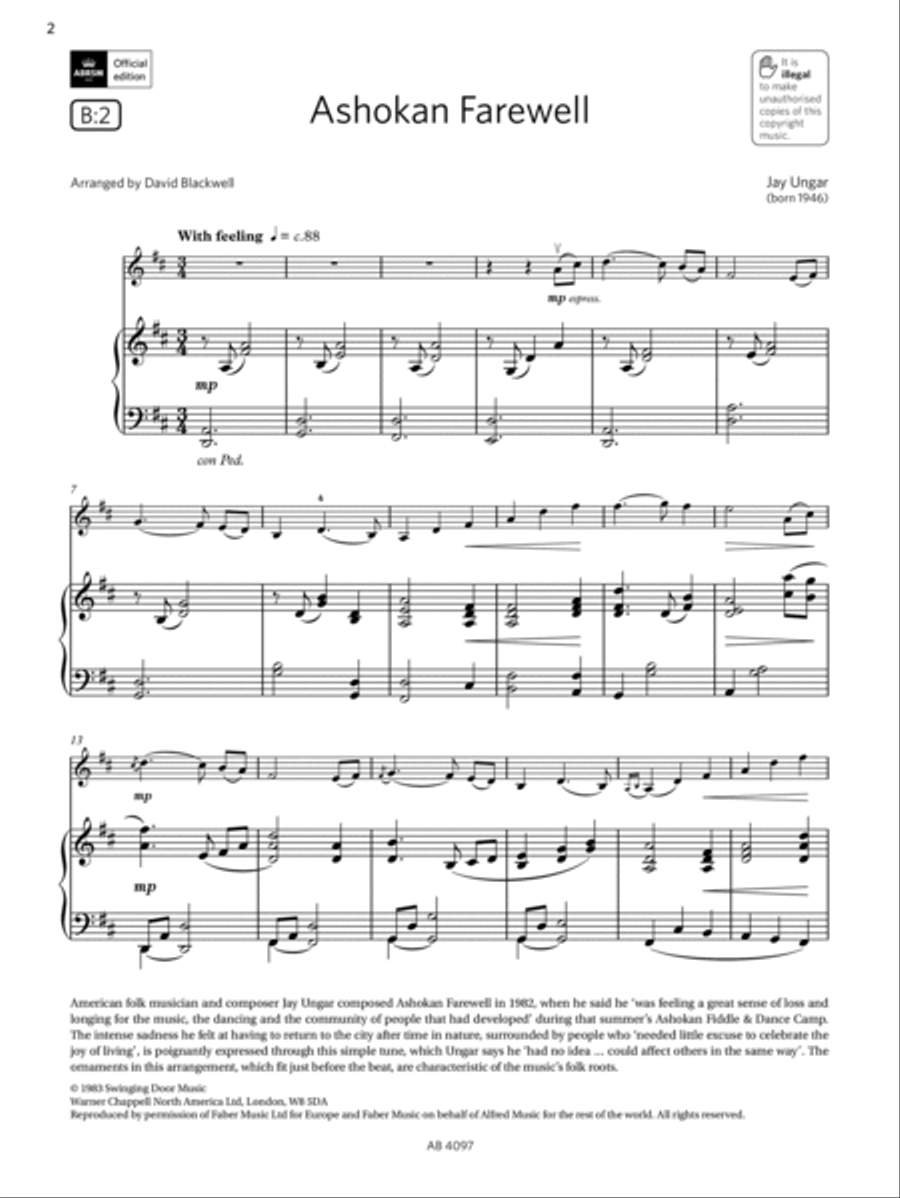Ashokan Farewell (Grade 3, B2, from the ABRSM Violin Syllabus from 2024) Violin Solo scores gallery preview page 2